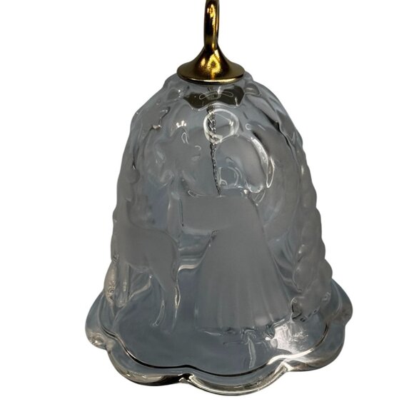 Unknown Other - Frosted Glass Bell Ornament Deer & Angel Scene Gold Trim 3.5 Inch